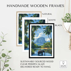 Sri Lanka Wildlife Poster - South Asia Landscape Art, Elephant Mountain View in handmade wooden frames.
