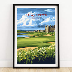 St Andrews Scotland Old Course Sunset Poster - Iconic Golf Landscape Print showcasing a picturesque golf course.