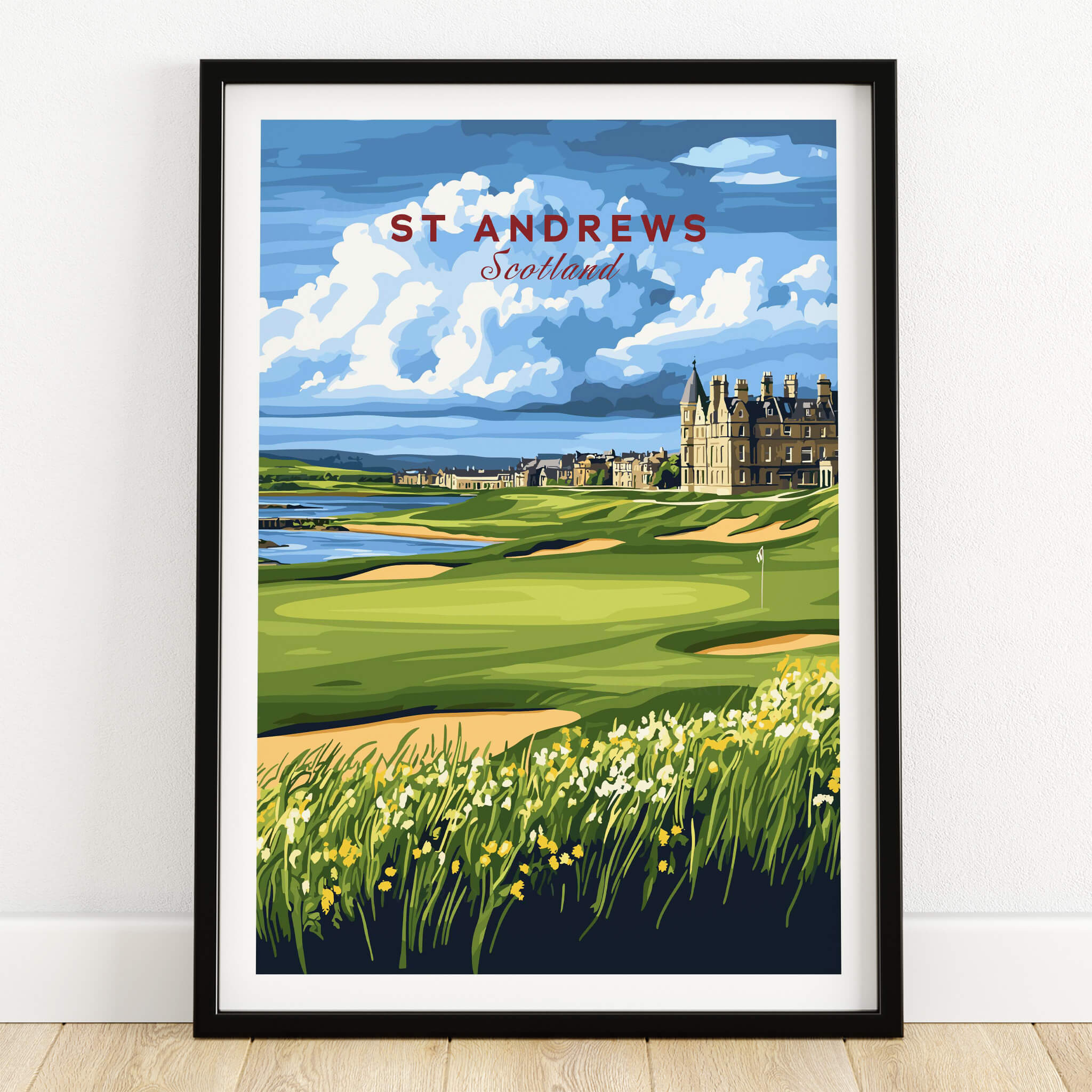 St Andrews Scotland Old Course Sunset Poster - Iconic Golf Landscape Print showcasing a picturesque golf course.