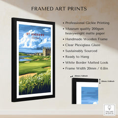 St Andrews Scotland Old Course Sunset Poster - Iconic Golf Landscape Print framed in black wood with giclée printing.