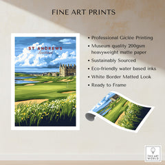 St Andrews Scotland Old Course Sunset Poster - Iconic Golf Landscape Print showcasing professional Giclée printing and eco-friendly materials.