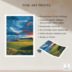 St Andrews Scotland Old Course Green Print - Famous Golf Course Poster showcasing vibrant landscape and golf green.