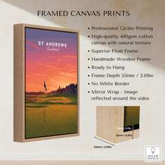 St Andrews Wall Art Scotland Home of Golf Poster - Scottish Links Decor displayed as framed canvas print.