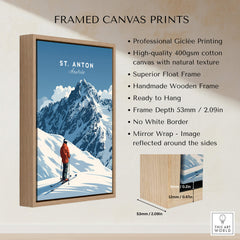 St. Anton Ski Print framed canvas showcasing professional Giclée printing and vibrant ski mountain artwork.