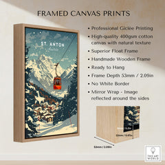 St. Anton Wall Art showcasing a ski gondola in a winter landscape, elegantly framed for home decor.
