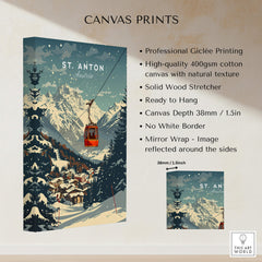 St. Anton Wall Art showcasing a ski gondola against stunning snowy mountains, perfect for home decor.