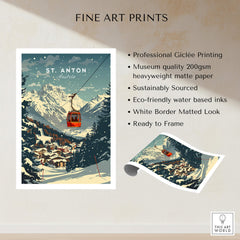St. Anton Wall Art featuring a vibrant ski scene with a gondola in the mountains, perfect for home decor.
