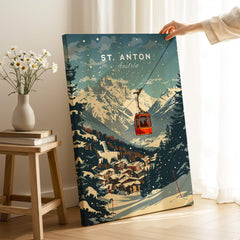 St. Anton Wall Art featuring a cable car and snow-covered mountains, perfect for home decor.
