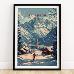 St. Anton Print Austria featuring a skier in the stunning Austrian Alps landscape.