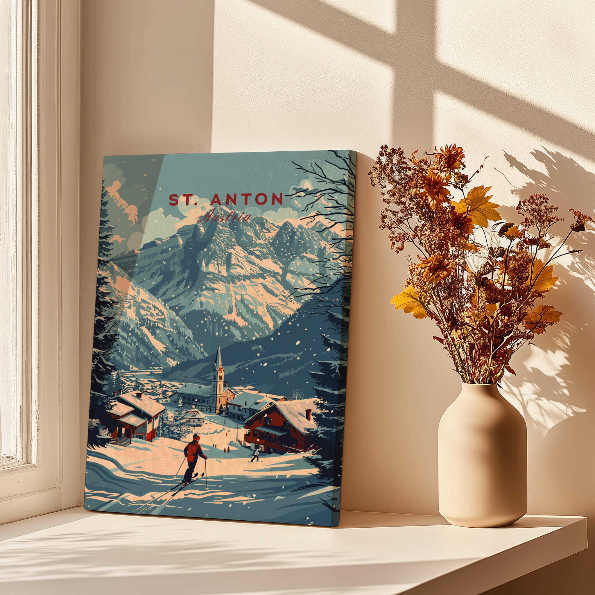 St. Anton Print Austria featuring picturesque mountains and ski scene in the Austrian Alps.