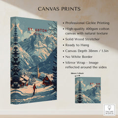 St. Anton Print Austria showcasing stunning alpine scenery and traditional village, perfect for ski lovers and home decoration.