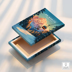 St. Moritz Travel Poster - Switzerland featuring a stunning mountain landscape and ski lift design.