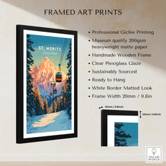 St. Moritz Travel Poster - Switzerland framed art print featuring stunning mountain scenery.