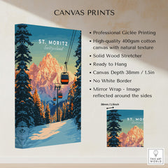 St. Moritz Travel Poster - Switzerland featuring a scenic view with ski lifts and mountains.