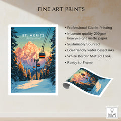 St. Moritz Travel Poster - Switzerland showcasing a scenic mountain landscape with a ski lift.