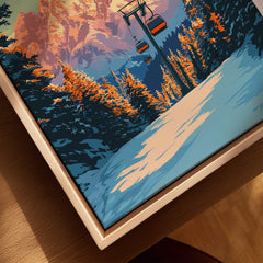 St. Moritz Travel Poster - Switzerland showcasing a vibrant ski landscape with chairlifts and autumn foliage.