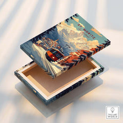 St Moritz Print Switzerland decorative box showcasing Swiss Alps and iconic red train design.