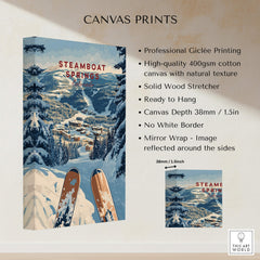 Steamboat Springs Travel Poster - Colorado showcasing a snowy landscape and skiing features for home decor.