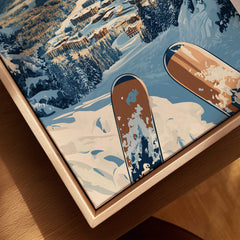 Steamboat Springs Travel Poster - Colorado featuring snowy slopes and skis, perfect for adventurers and ski enthusiasts.