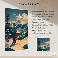 Steamboat Springs Ski Poster showcasing vibrant winter landscape and skier in action on canvas print.