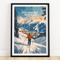 Steamboat Springs Print Colorado ski poster showcasing stunning winter scenery and skier in Steamboat Springs, Colorado.