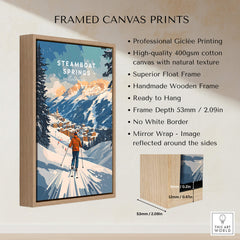 Steamboat Springs Print Colorado framed canvas print showcasing ski poster with vibrant colors.