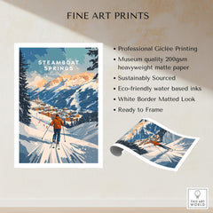 Steamboat Springs Print Colorado featuring a skier in a scenic snowy landscape, ideal wall art for ski enthusiasts.