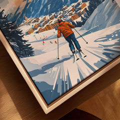 Steamboat Springs Print Colorado ski poster featuring a skier descending a snowy slope in a picturesque mountain landscape.
