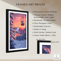 Vermont Ski Art - Stowe Gondola Poster, Winter Sports Decor featuring professional giclée printing and a handmade wooden frame.