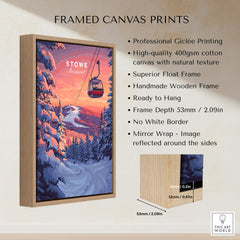 Vermont Ski Art - Stowe Gondola Poster, Winter Sports Decor in a wooden framed canvas print.