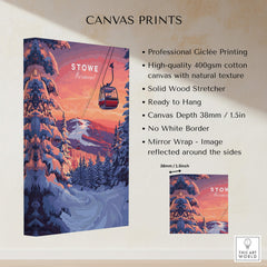 Vermont Ski Art - Stowe Gondola Poster, Winter Sports Decor showcasing a gondola over a scenic snowy landscape.