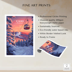 Vermont Ski Art - Stowe Gondola Poster, Winter Sports Decor featuring a gondola and winter landscape.