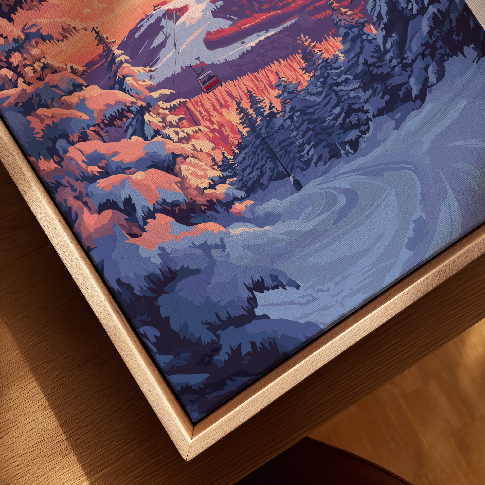 Vermont Ski Art - Stowe Gondola Poster, Winter Sports Decor showcasing a scenic snow landscape and gondola.