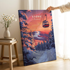 Vermont Ski Art - Stowe Gondola Poster, Winter Sports Decor showcasing a gondola in a scenic winter landscape.
