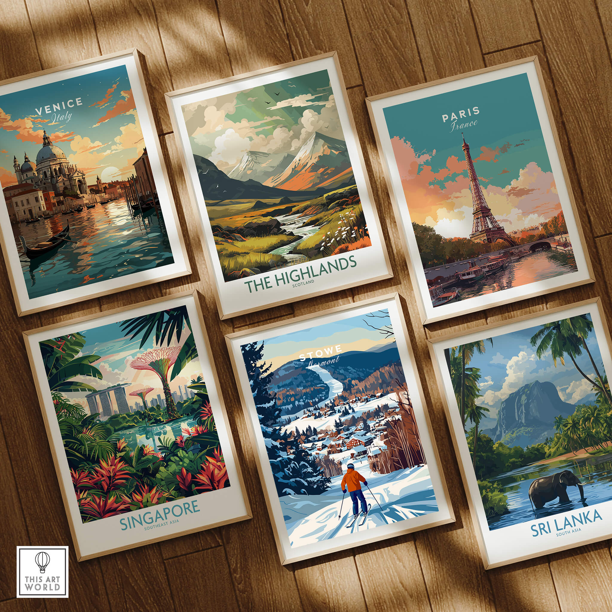 Vermont Ski Destination Poster - Stowe Mountain Landscape Art Print collection showcasing travel-inspired art.