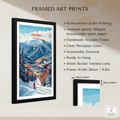 Stowe Mountain Range Poster - Vermont Skiing Print, Alpine Wall Art displayed in a framed art print format.
