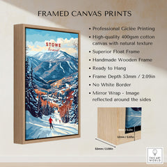 Stowe Mountain Range Poster - Vermont Skiing Print, Alpine Wall Art framed canvas print showcasing serene alpine scenery.