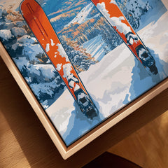 Stowe Vermont Ski Print - Snowy Mountain Scene Poster, Skiing Wall Decor featuring skis on a snowy slope.