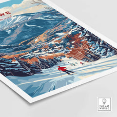 Stowe Mountain Range poster featuring skiing and alpine scenery in vibrant colors, ideal for ski enthusiasts.