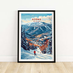 Stowe Mountain Range poster showcasing vivid alpine skiing landscape in Vermont, perfect for wall art.