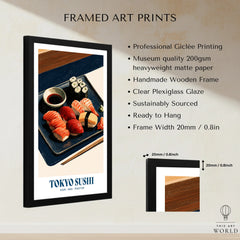 Tokyo Sushi Japanese Kitchen Wall Art - framed print details measurements quality details