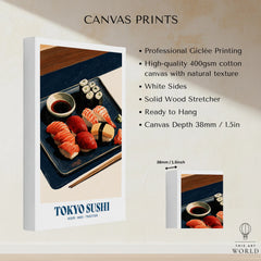 Tokyo Sushi Japanese Kitchen Wall Art - canvas print stretched cotton canvas details