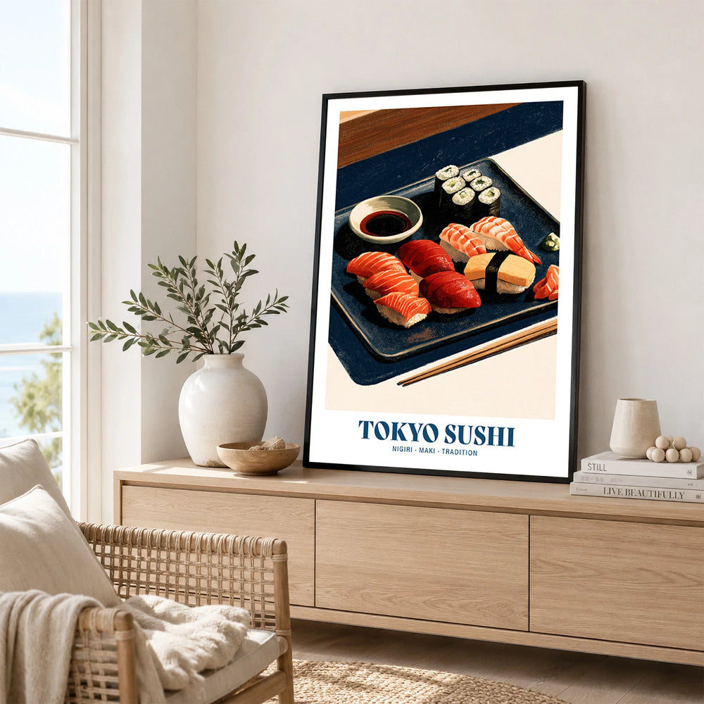 Tokyo Sushi Japanese Kitchen Wall Art - framed artwork living room lifestyle setting