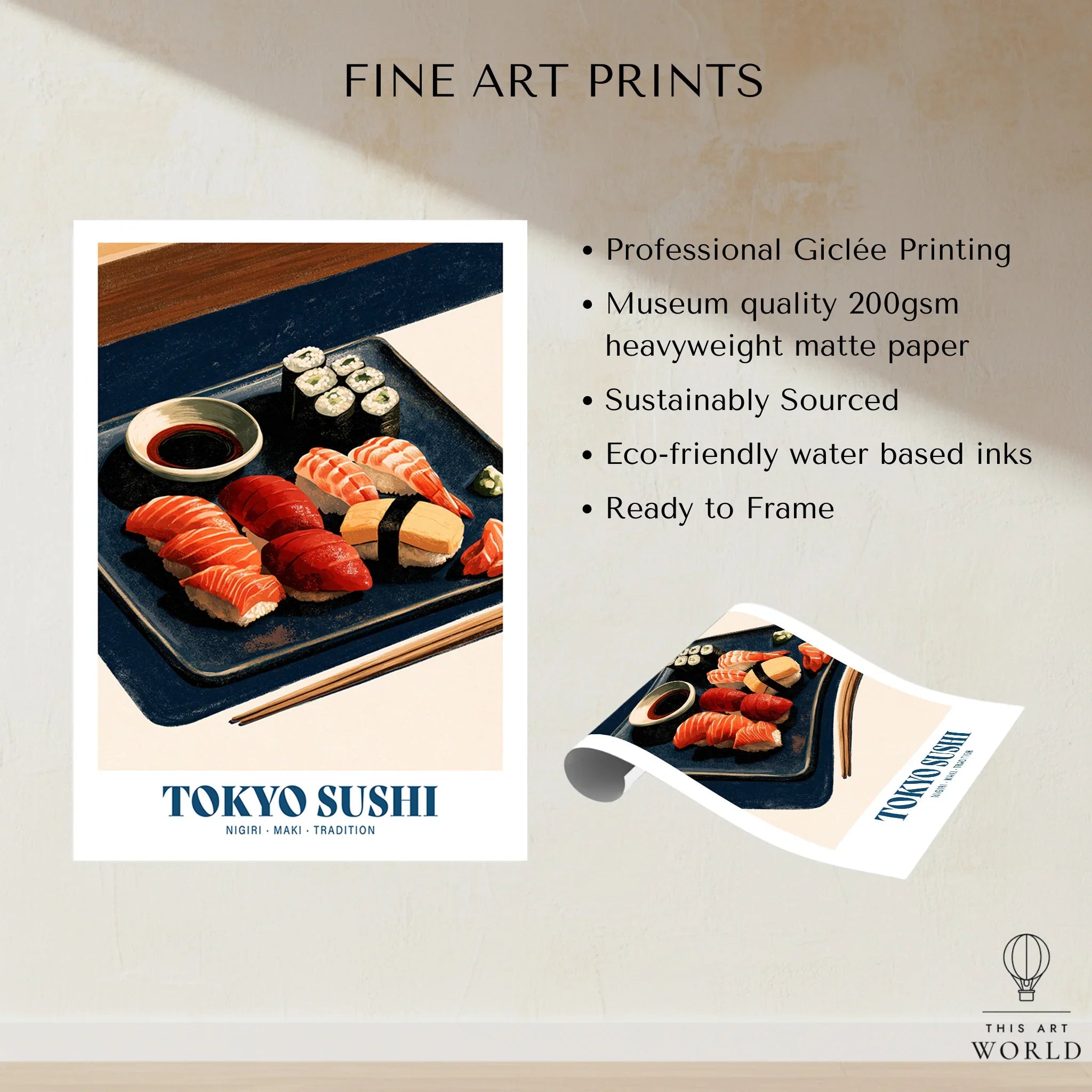 Tokyo Sushi Japanese Kitchen Wall Art - fine art print unframed quality details
