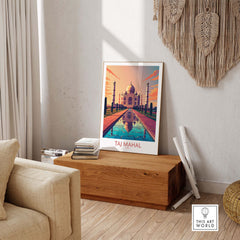 Taj Mahal poster print in modern style, enhancing home decor with vibrant colors and elegant design.