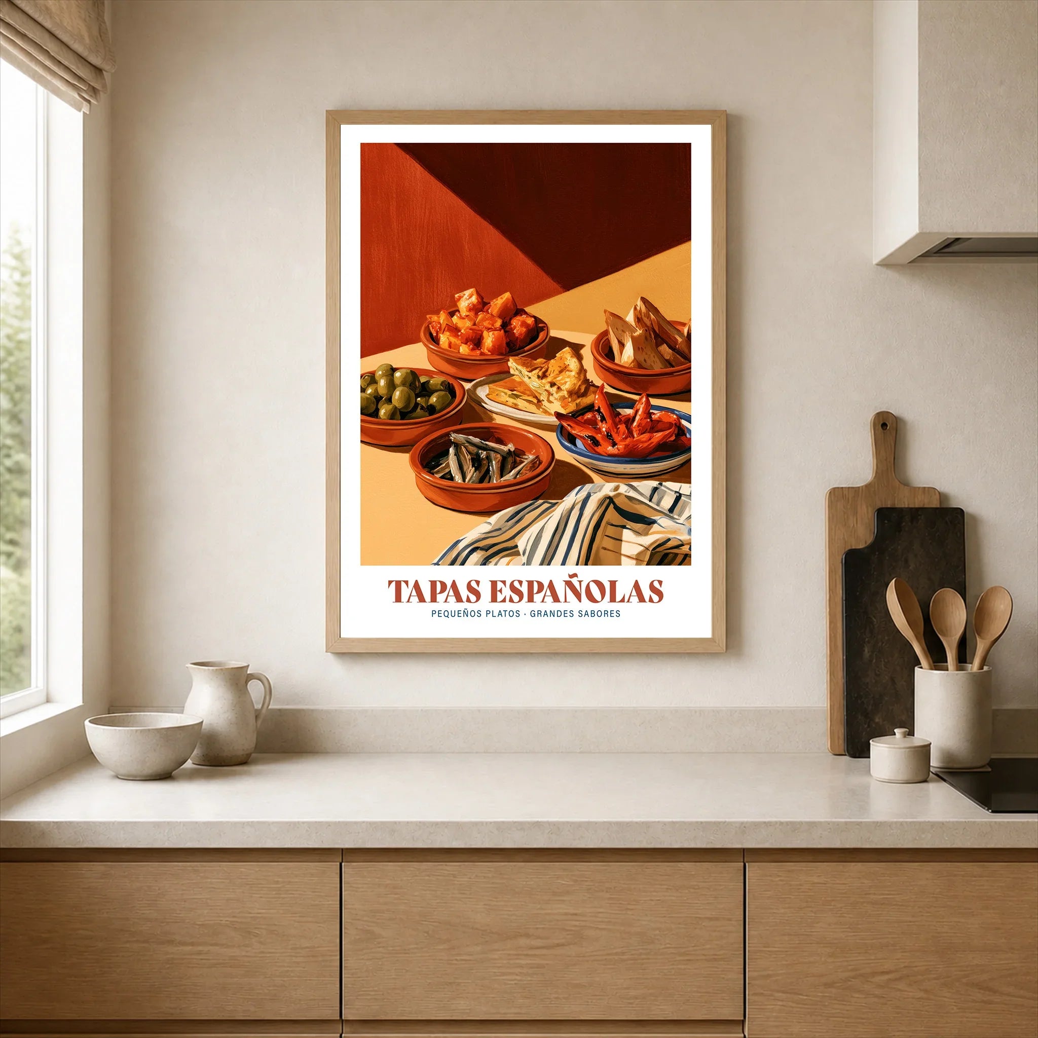 Spanish Tapas Kitchen Wall Art - neutral kitchen single frame mockup This Art World