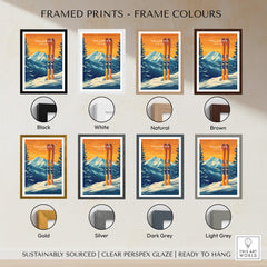 Telluride Travel Poster - Colorado framed prints options in various colors including Black, White, Natural, Brown, Gold, Silver, Dark Grey, Light Grey.