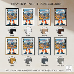 Framed Telluride Ski Poster in various colors: black, white, natural, brown, gold, silver, dark grey, light grey.