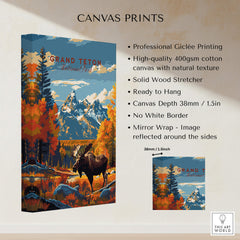 Grand Teton Poster | National Park Print featuring majestic mountain scenery and wildlife on high-quality canvas.