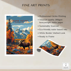 Grand Teton Poster | National Park Print featuring vibrant colors and wildlife scenery.
